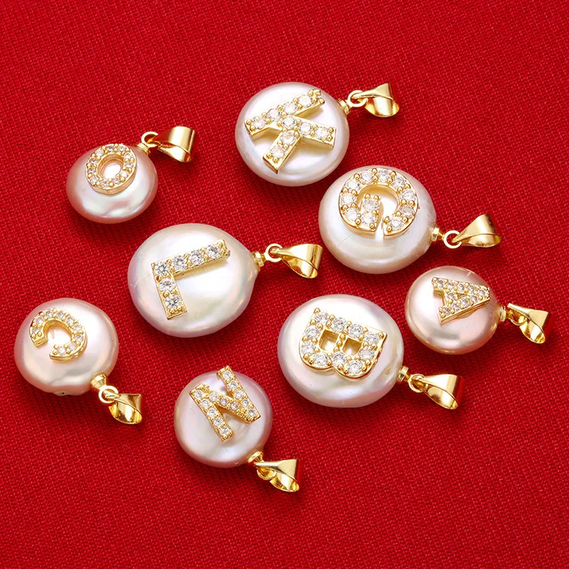

DIY Freshwater Pearl Initial Charm Gold CZ Letter Alphbet Charm for necklace earring bracelet