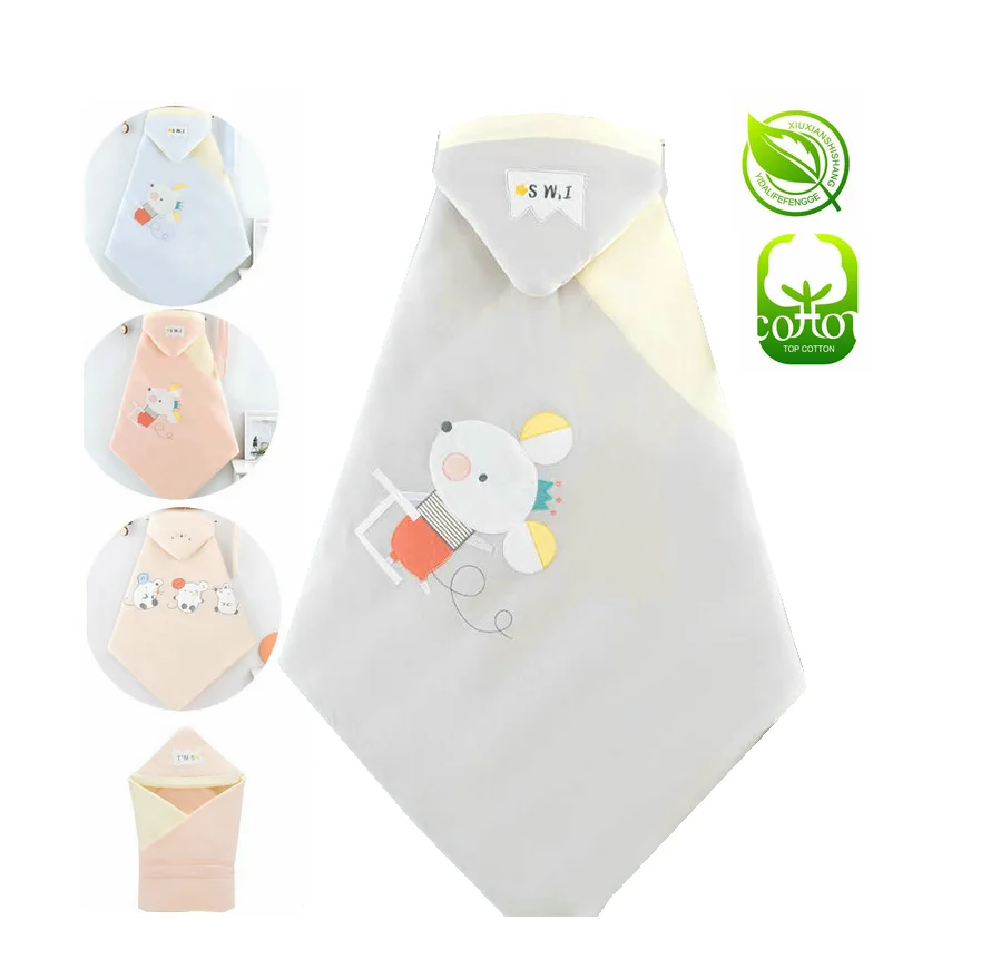 
Embroidered Hooded Swaddle Cute Warmly Wraps Newborn Knitted Baby Blanket Quilt Envelopes 
