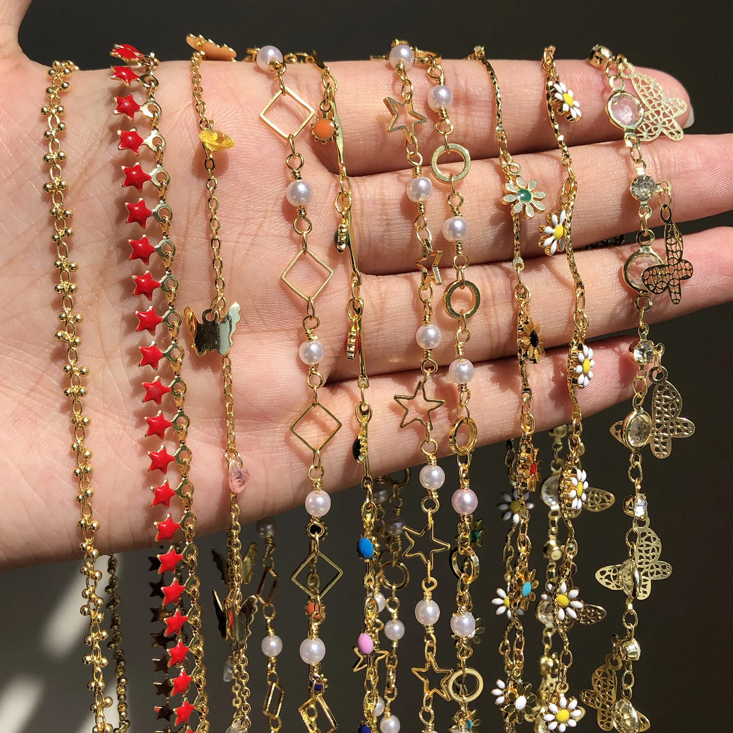 

1m Star Butterfly Pearl Chain Gold Color Metal Copper Beading Chain for Jewelry Making DIY Handmade Necklaces