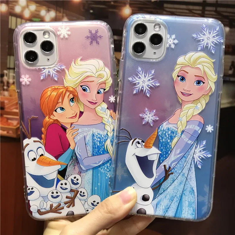 

Free Shipping For iPhone Xs Max 11pro X 7 8 Frozen Elsa Anna Olaf Clear Cartoon Shell Case, Colorful