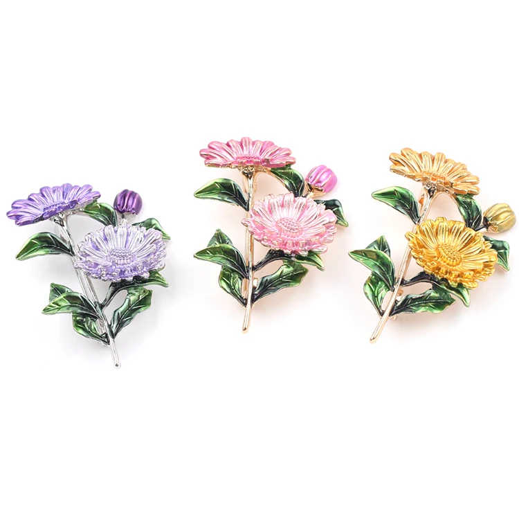 

Colorful Chrysanthemum Brooch Daisy Flower Leaves Enamel Pins For Women Girls Banquet Party Pins Fashion Jewelry