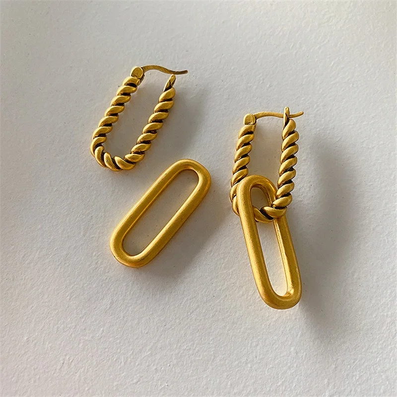 

Vintage Gold Earrings For Women Fashion Geometric Dangle Earring Female Twisted Metal Chain Earrings Statement Jewelry, Gold and silver