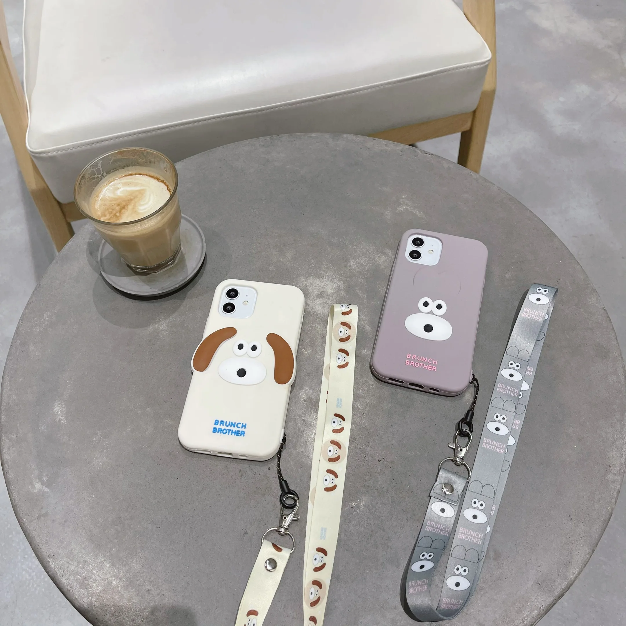 

For iPhone 12 Pro Max XR 6 7 8 Plus 3D Cute Cartoon Soft Silicone Big Ear Dog Rabbit Phone Case Cover With Neck Strap