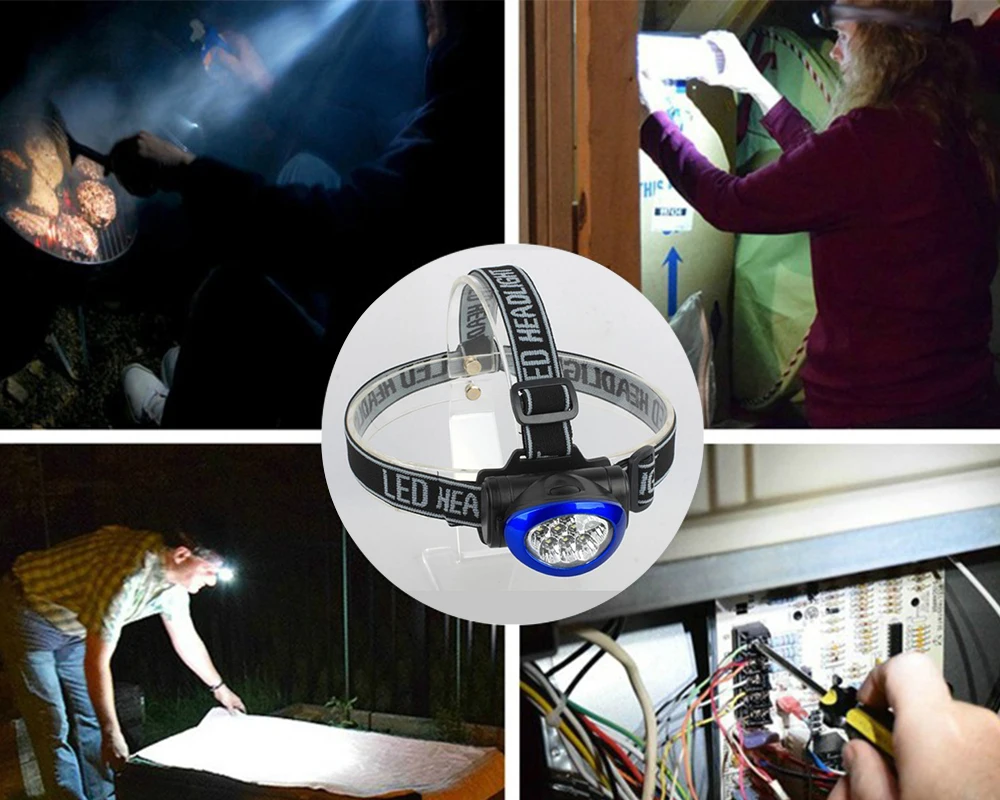 
10 LED headlamp flashlight Customized Logo Printed 3 mode Head torch light Wholesale ABS Manufacturer 