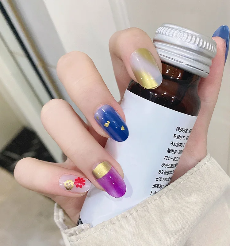 

Long round colorful flower full cover false nail tip color false nails press on nails 24pcs