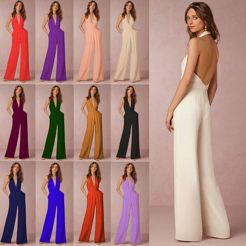 

New Fashion pants Sexy sleeveless halter casual jumpsuit for women