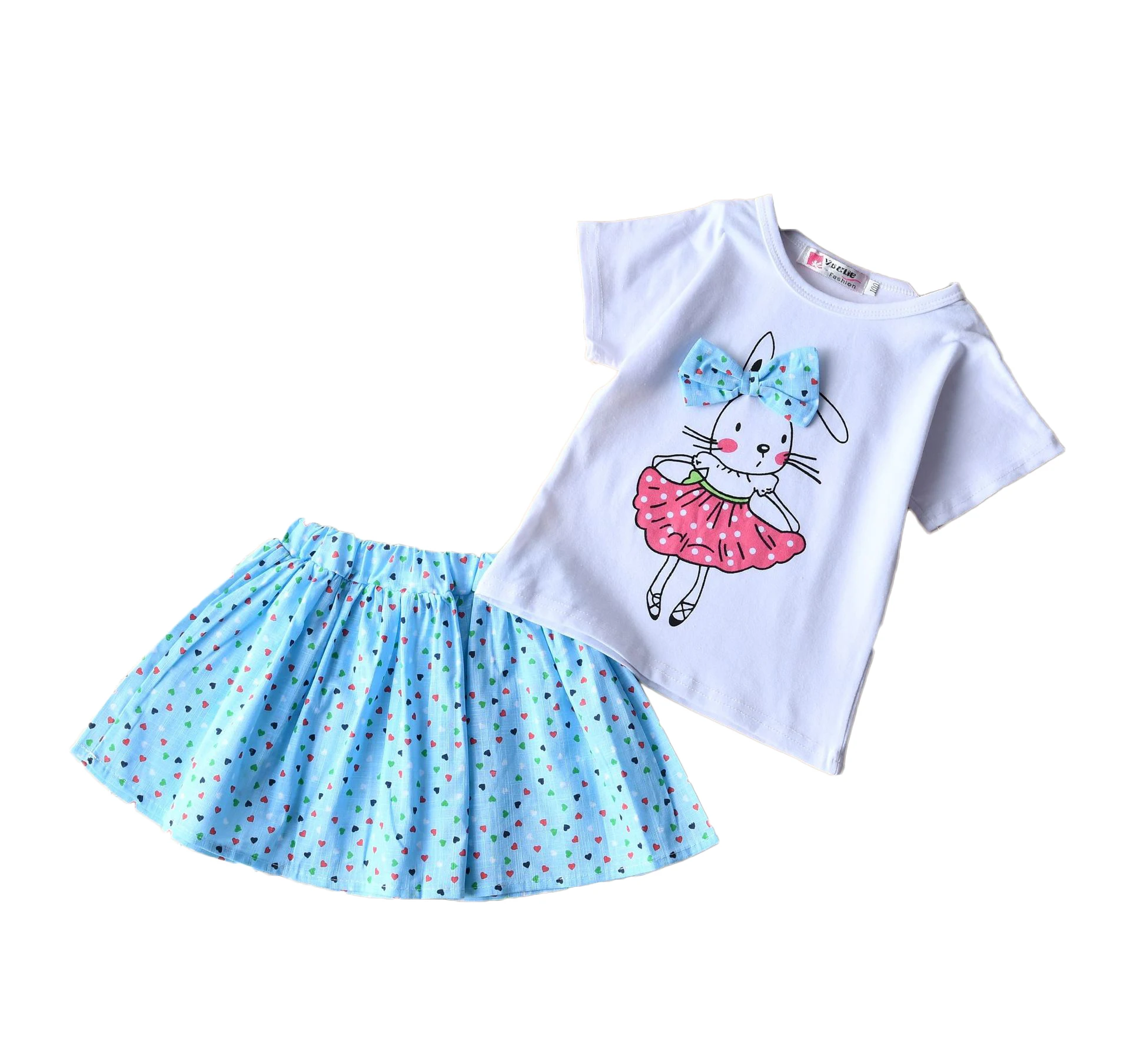 

Foreign trade children clothing summer new girl cartoon dancing rabbit top floral short skirt two-piece kids clothes