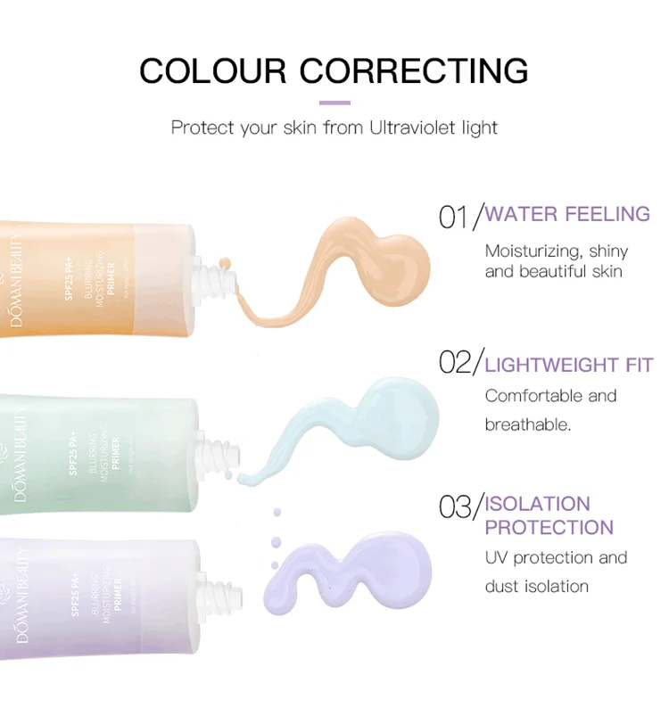Domani Beauty 2020 Base Organic Moisture 3 Colors Brighten Sunscreen Oil Control Waterproof Makeup Wholesale Liquid Face Primer