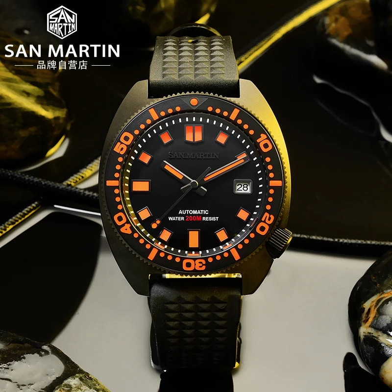 

Rts stock free shipment san martin PVD Black Plated tuna NH35 Automatic 20atm full color Luminous diver watch for sale