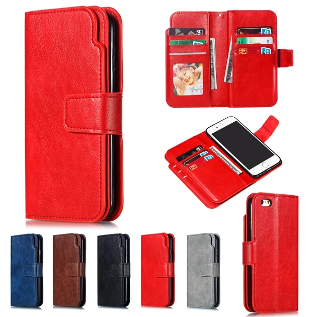 

For IPhone 13 Mini 12 X XS 8 7 6 6S Plus 5 5S Multifunction 9 Cards Slot Wallet Leather Case Cover For 11 Pro Max XR Case