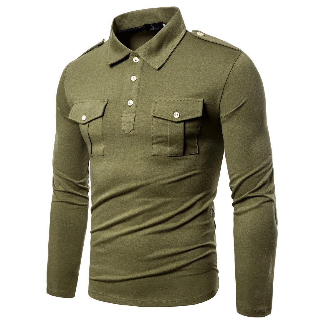 

sh11173a 2021 Military Double Pocket Long Sleeve Slim Fit Men Shirts Tops High Quality Men Solid Polo XXL