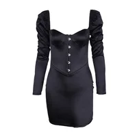 

Square Collar Button Sexy Mini Shirt Dress Women Long Sleeve Party Bodycon Dresses Solid Fashion 2020 Spring Clubwear