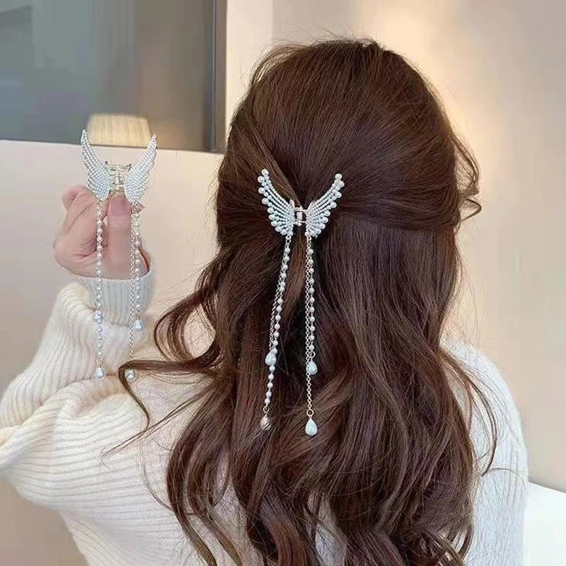 

2022 New Butterfly Pearl Tassel Hairpin Korean Simple Side Clip Liu Haibian Clip Shark Hairpin Hair Accessories Women