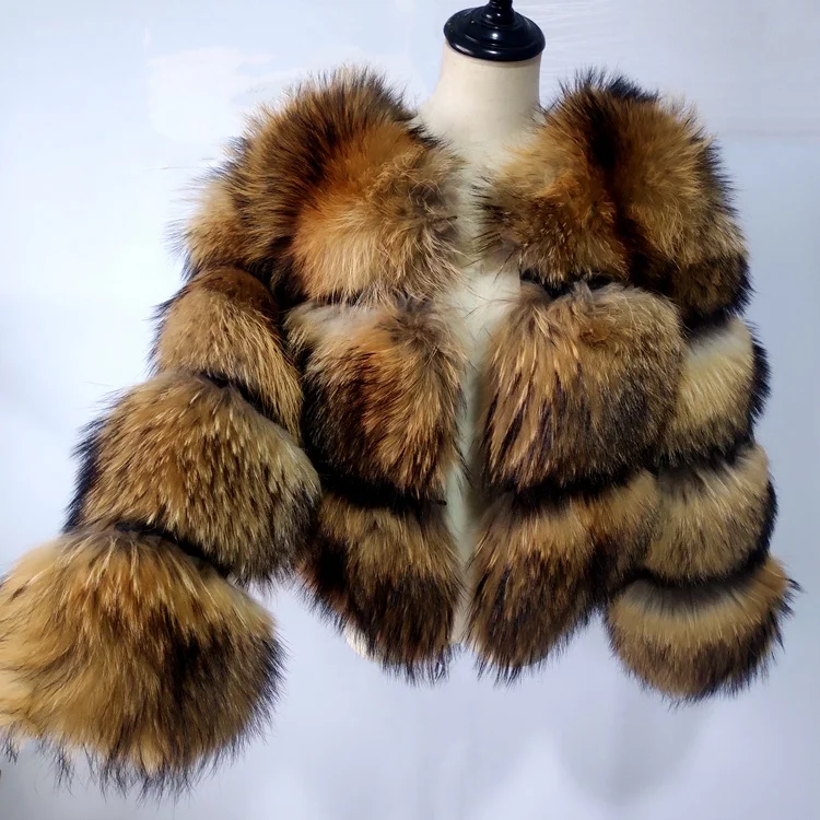 

New Design Real Natural Raccoon Fur Jacket Women Winter Fur Coat, Natural color