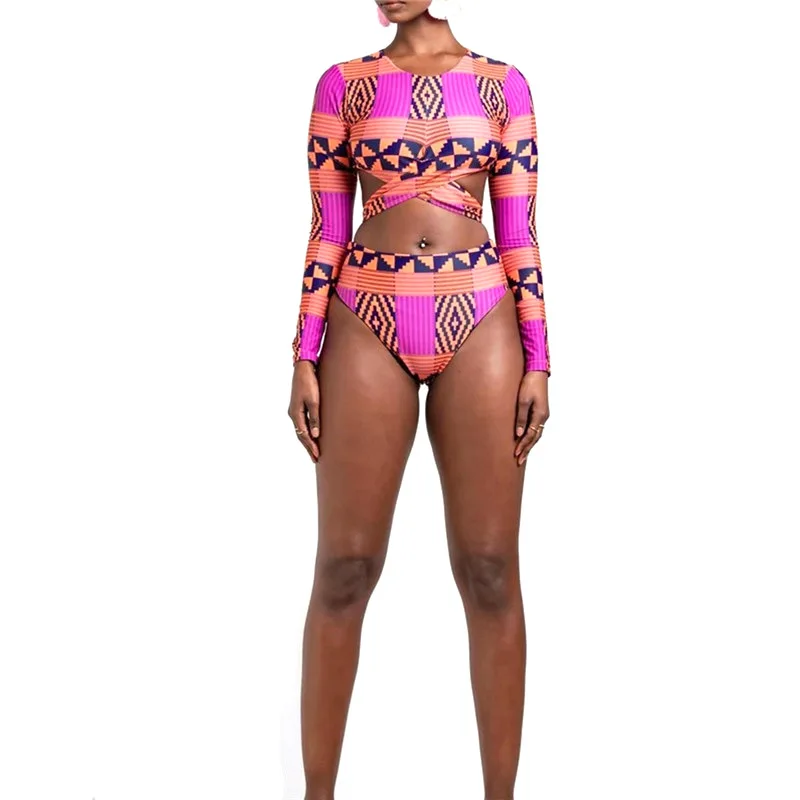 

xizi2020 New Womens European And American Swimwear Long Sleeve Print High Waist Sexy African Swimsuit, Picture