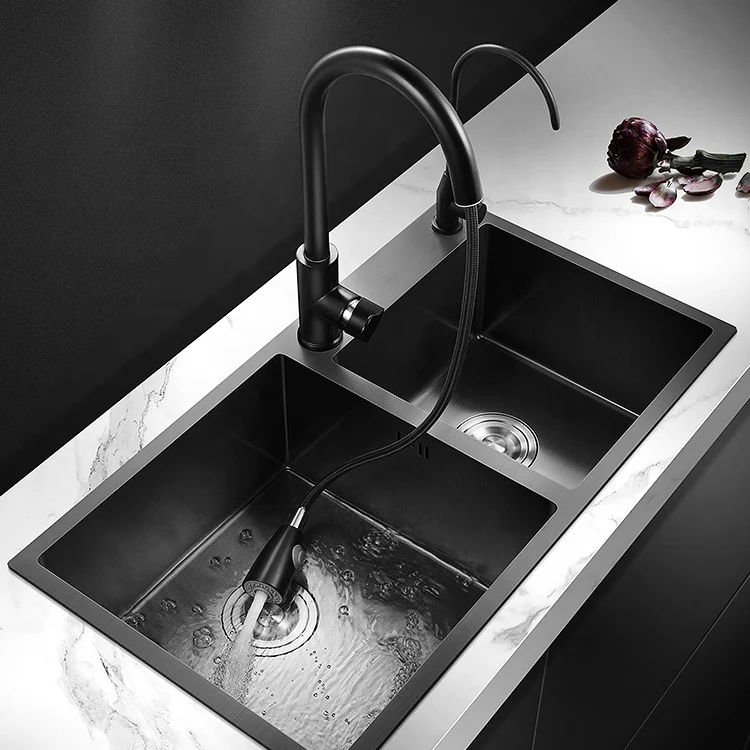 
Square washing sus304 suppliers black handmade double bowl kitchen sinks stainless steel set 