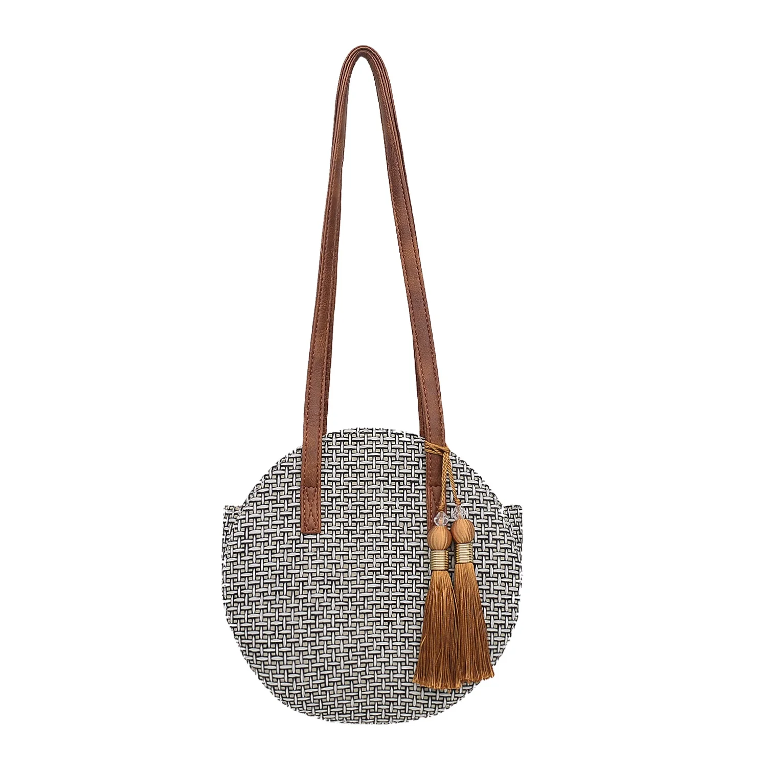 

Women Straw Crossbody Purse Beach Handmade Woven Shoulder Bag with Tassels, Customized color