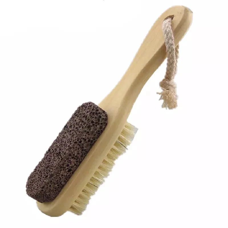 

Natural Lava Foot Brush Body Exfoliating Double Side Pumice Stone Soft Bristle Wood Brush