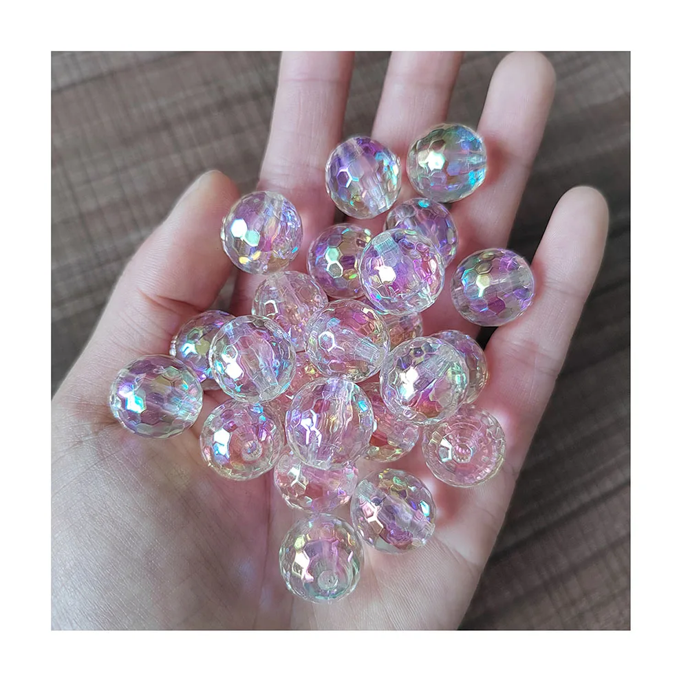 

100Pcs/Lot 16MM Clear Acrylic Large Beads Faceted AB Color Plated Round Ball Chunky Bead For Jewelry Making Findings Supplier