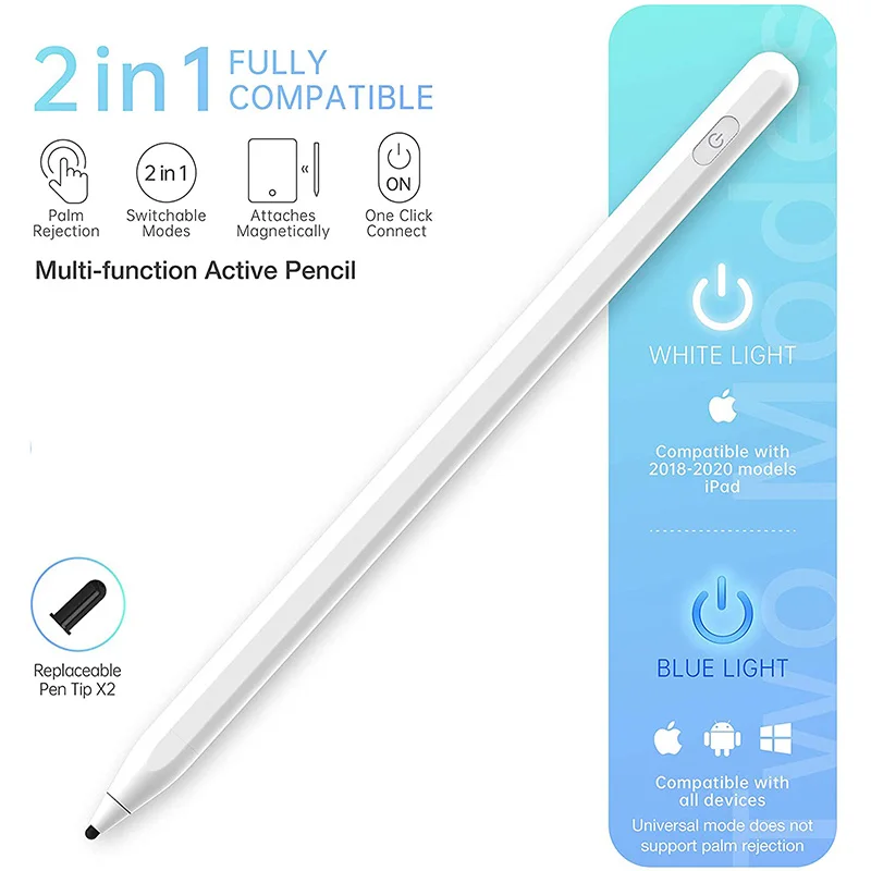 2 In 1 Universal Pencils Changeable Palm Rejection Active Stylus Touch