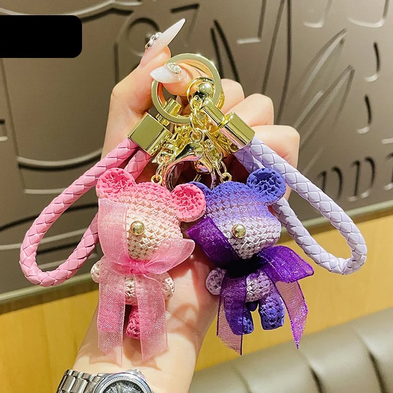 

Rainbow Woolen Mini Teddy Bear Keychains Plush Bear Key Keychain Bag Charm for Wedding Party Favors Decoration