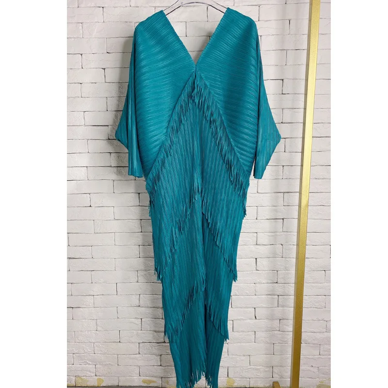 

Pleated Loose Tassel Fall New Temperament Plus Size Ladies Long Casual Dresses