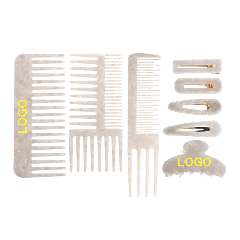 

hair comb massage brush white color acetate hairpin wide tooth comb hair clips accessories set for women