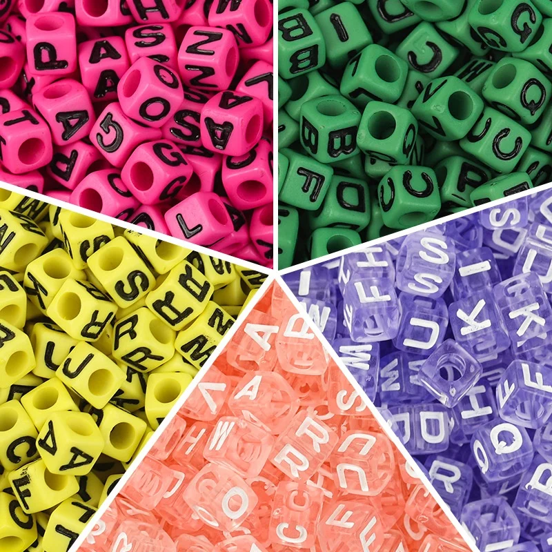 

100pcs/pack acrylic square alphabet beads colorful English alphabet large hole beads diy beading material
