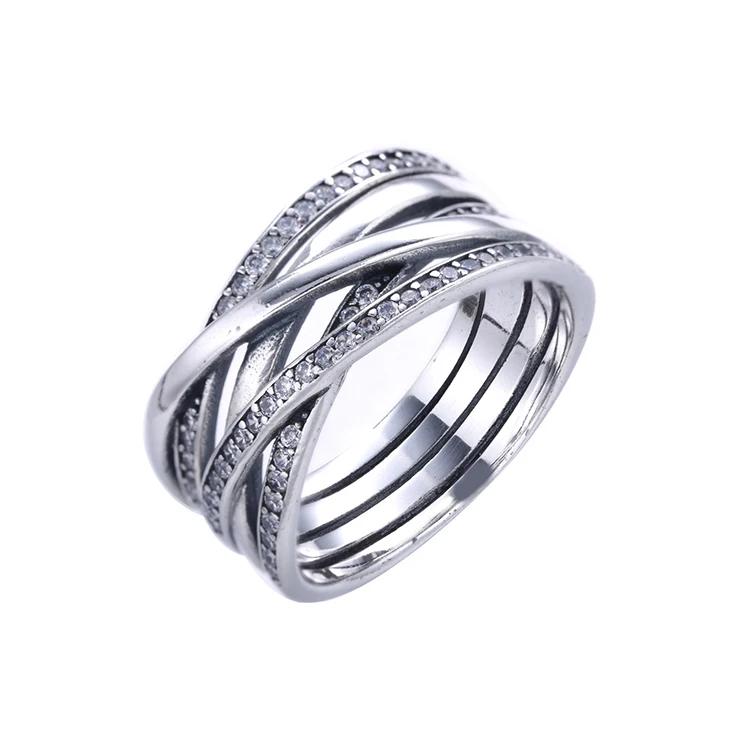 

Hot luxury sterling silver clear cz dainty sparkling polished lines ring, Silver color