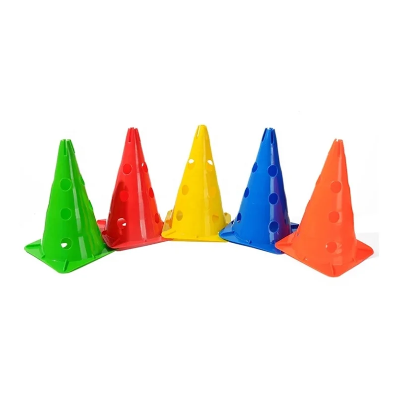 

Wholesale Speed Use PE Plastic Customized Logo Perforated Marker Sports Soccer Cones Agility Training With Holes, Yellow, red, blue, fluorescent green, orange