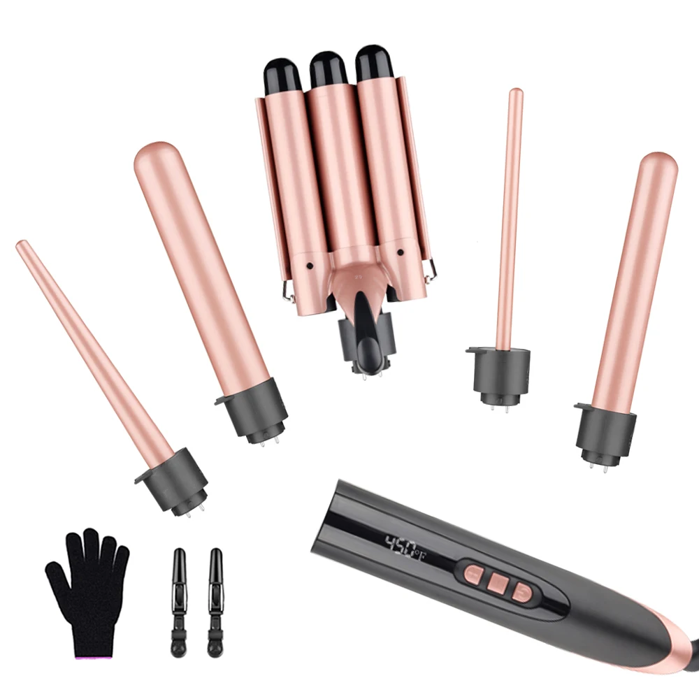 

Ready To Ship 5 In 1 Professional Curling Iron 3 Barrel Hair Straightener Automatic Hair Curler