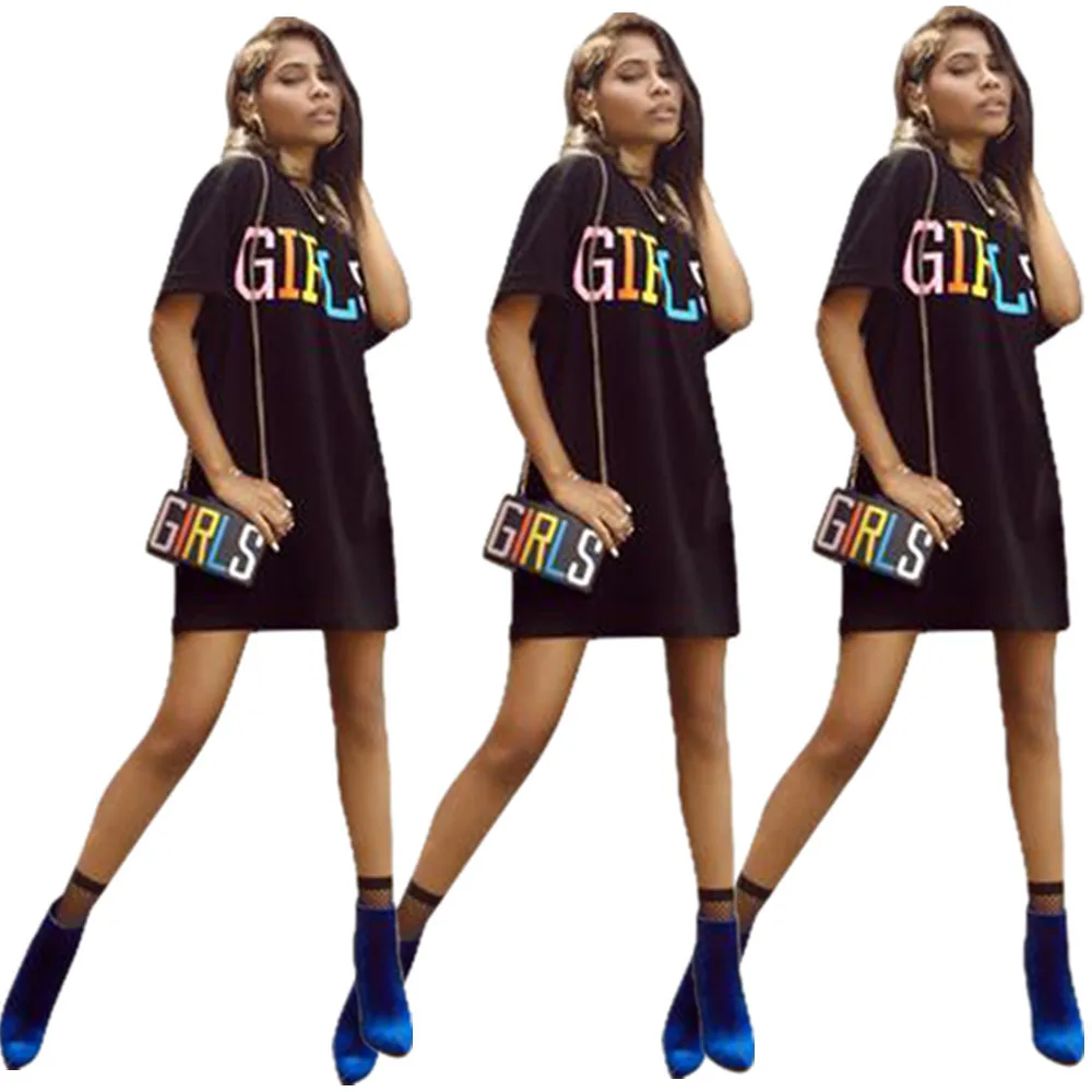 

Amazon hot selling European and American women's summer solid color letter printed dress