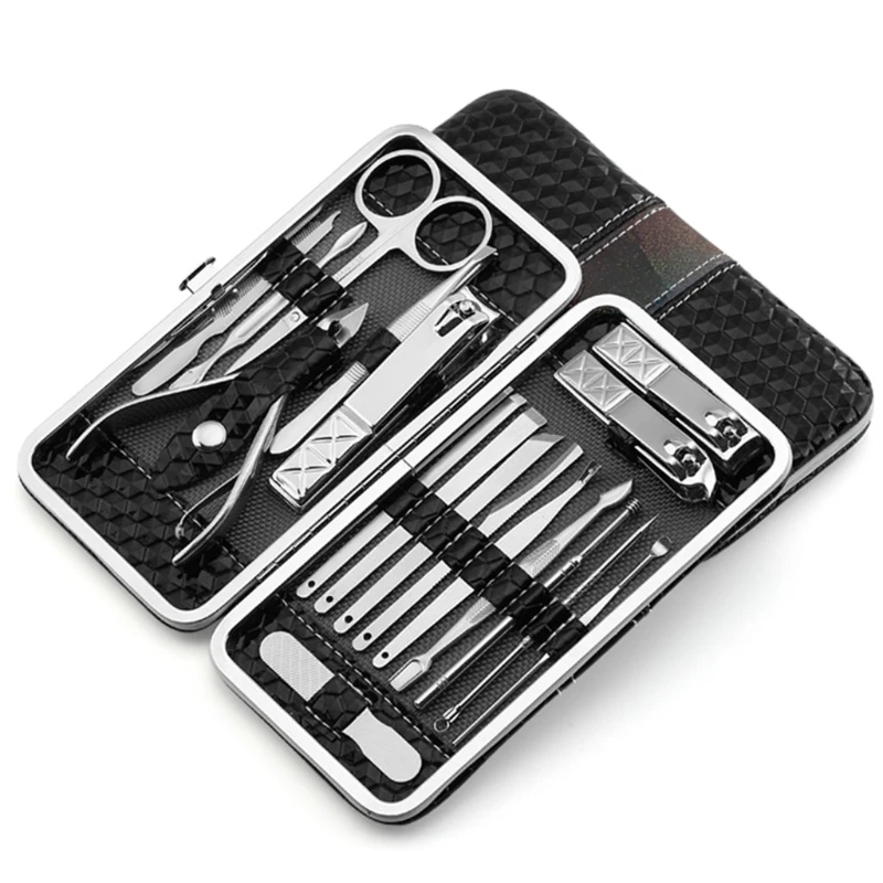 

Private Label Amazon Hot Manicure Set 18pcs Trimming Tools Kit Pedicure Nail Clipper Optional Color with Soft Leather Outer Case, 4 colors available
