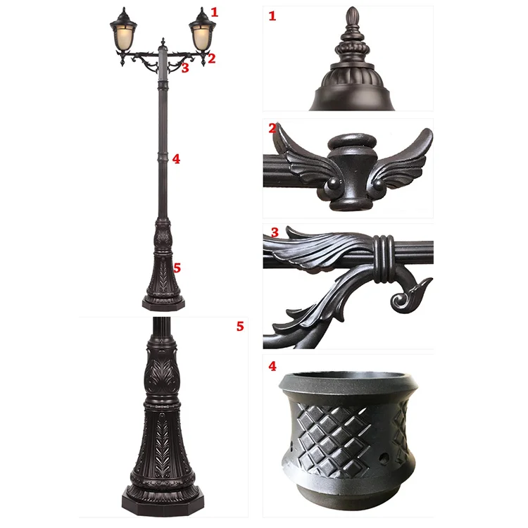 High quality Antique lantern top multi-heads garden street pathway high pole light garden post lamp
