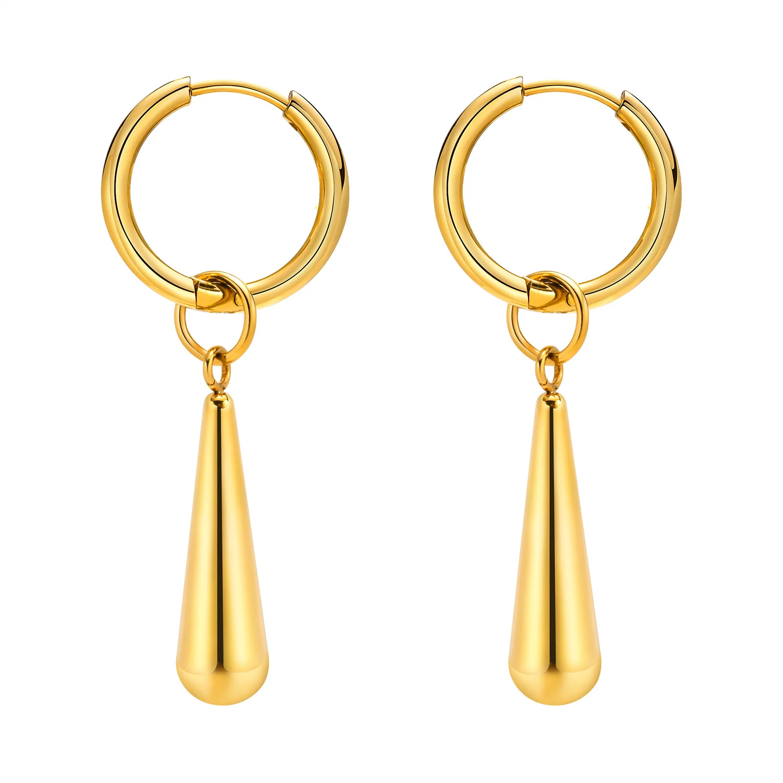

New Trendy 18K Gold plating Accessories Gift Stainless Steel Long Water Drop Pendant Hoop Earrings for Women