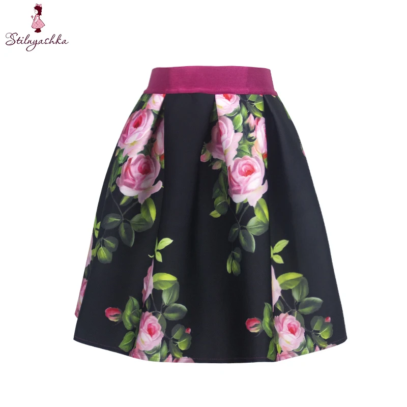 

Stilnyashka Vintage Child Rose Print Black Kids Boutique Spring Fall Girl Skirt