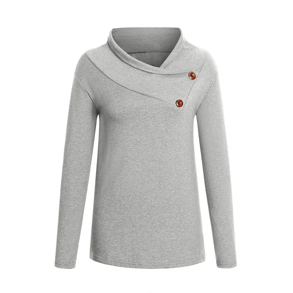 

WW-0410 Round Collar Button Long Sleeve T-shirt Leisure Female Fleece Jacket Women Crew Neck T-shirt Long Sleeves, Customized color