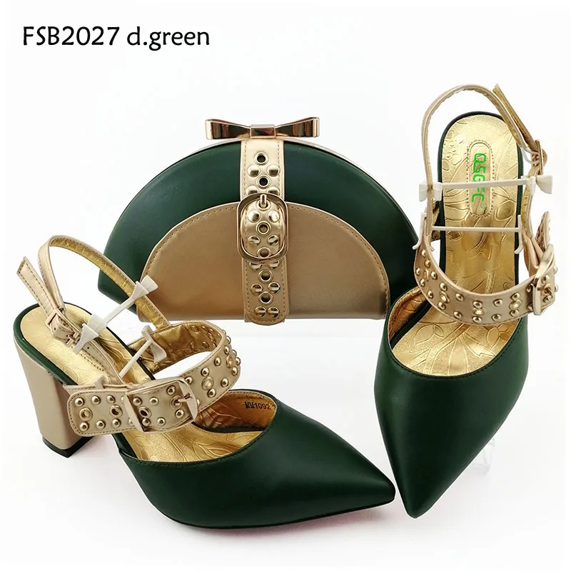 

Gold color Italian high heels PU shoes and bags set for women
