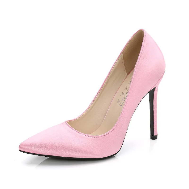 

2022 New Arrival Simple Lady Professional Shoes Plus Size Candy Color Satin Pointed Toe Stiletto Women Pumps
