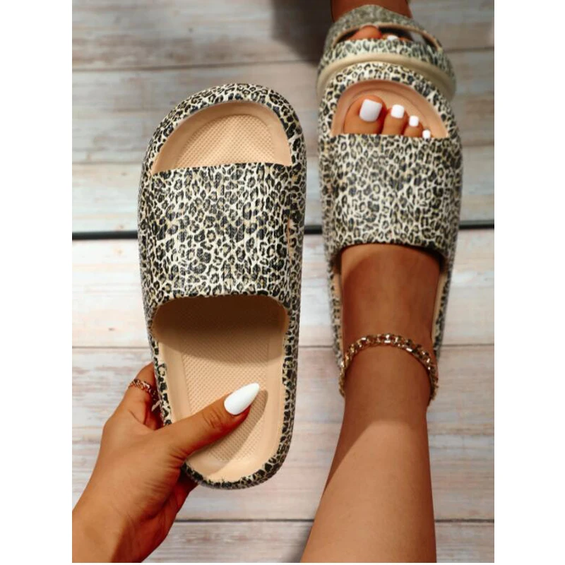 

11 Colors Factory Thick Sole Leopard Print Slippers Women Cheetah Graphic Cut Out Slides, Pictures show