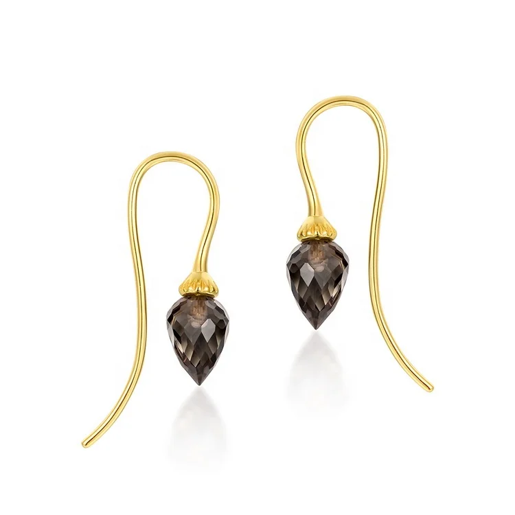 

Wholesale Smoky Quartz Earrings Gemstone Jewelry Manufacturer Gold Plated Silver Hook Earrings