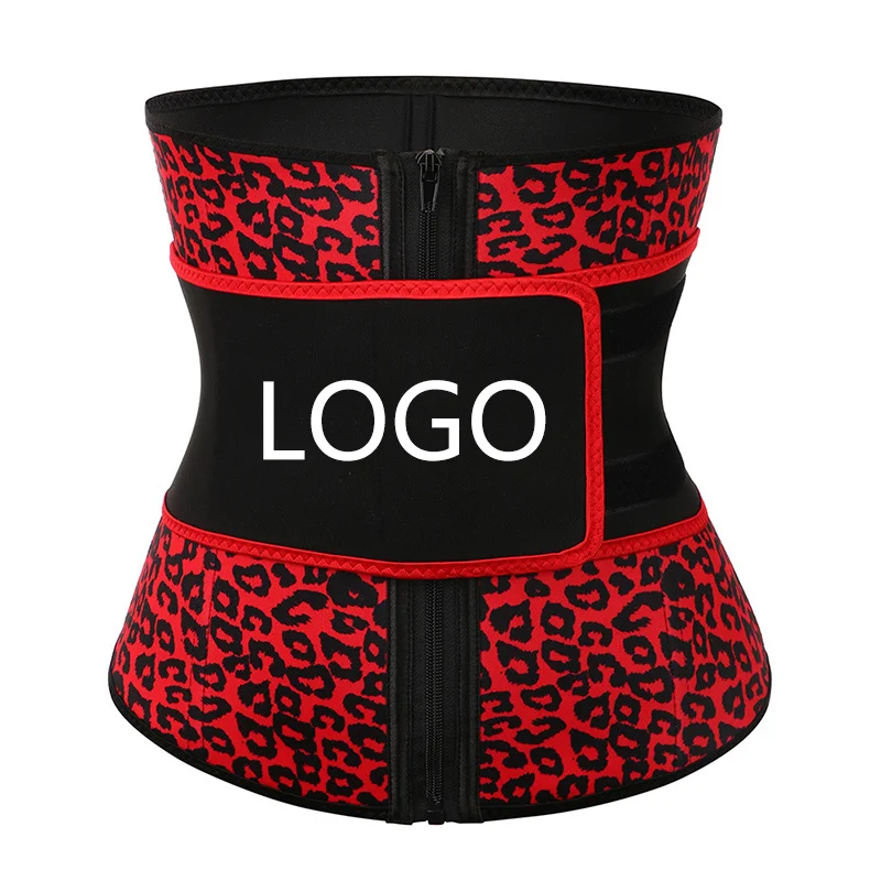 

Custom logo leopard designer printing 7 steel bone zipper waist trainer