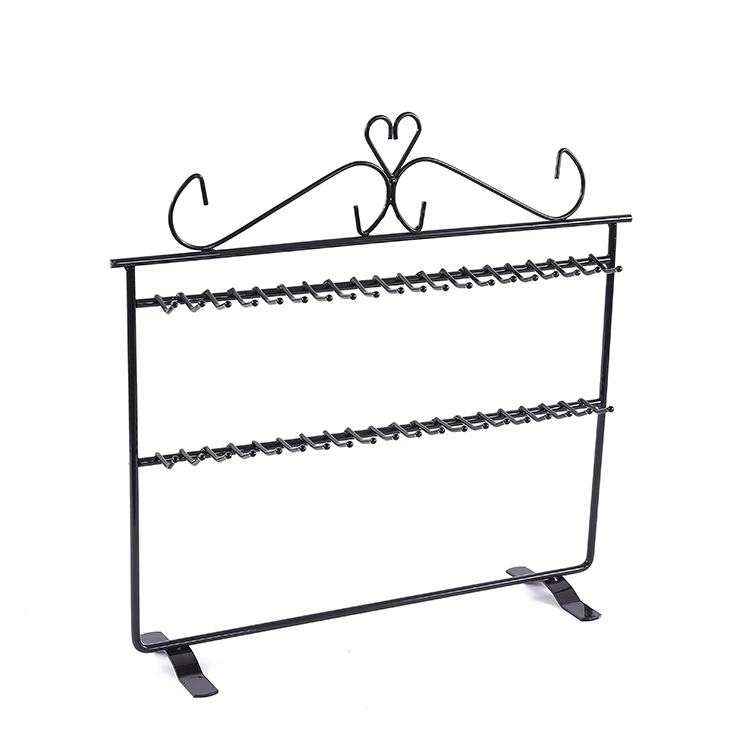 

Metal Display Stands For Jewelry Bracelet Necklace Heart Shape Single Double Tier Hooks Jewelry Holder Stand Display, Black