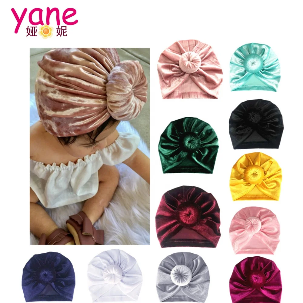 

High quality hair accessories about pure velvet turban hat with hair donut decoration for kids