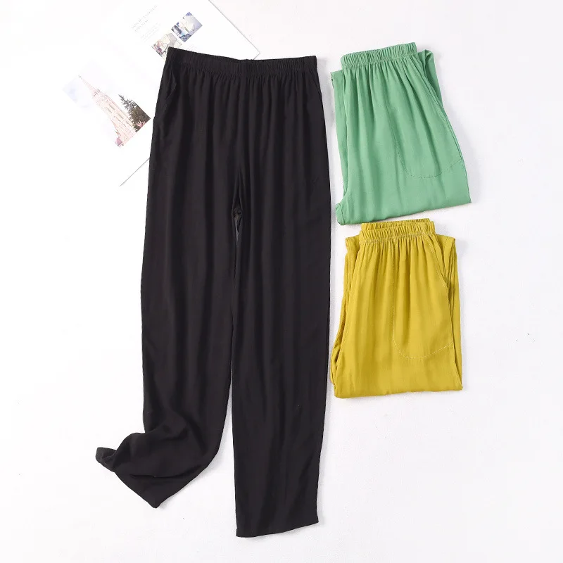 

2021 new summer ladies viscose straight leg pants trousers smooth and comfortable plus size casual home trousers pajama pants