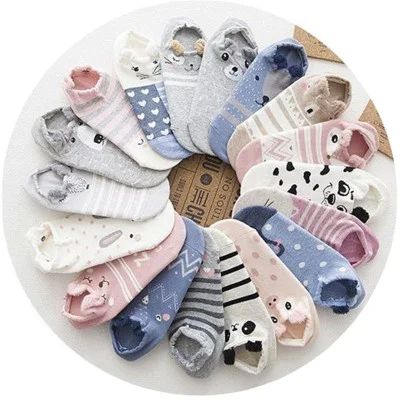 

New spring cartoon style cotton boat socks for ladies