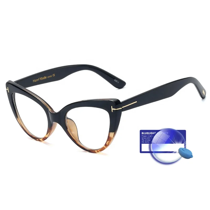 

Premium quality gafas Italy design custom logo vintage black cat eye eyeglass frame blue light blocking glasses for women