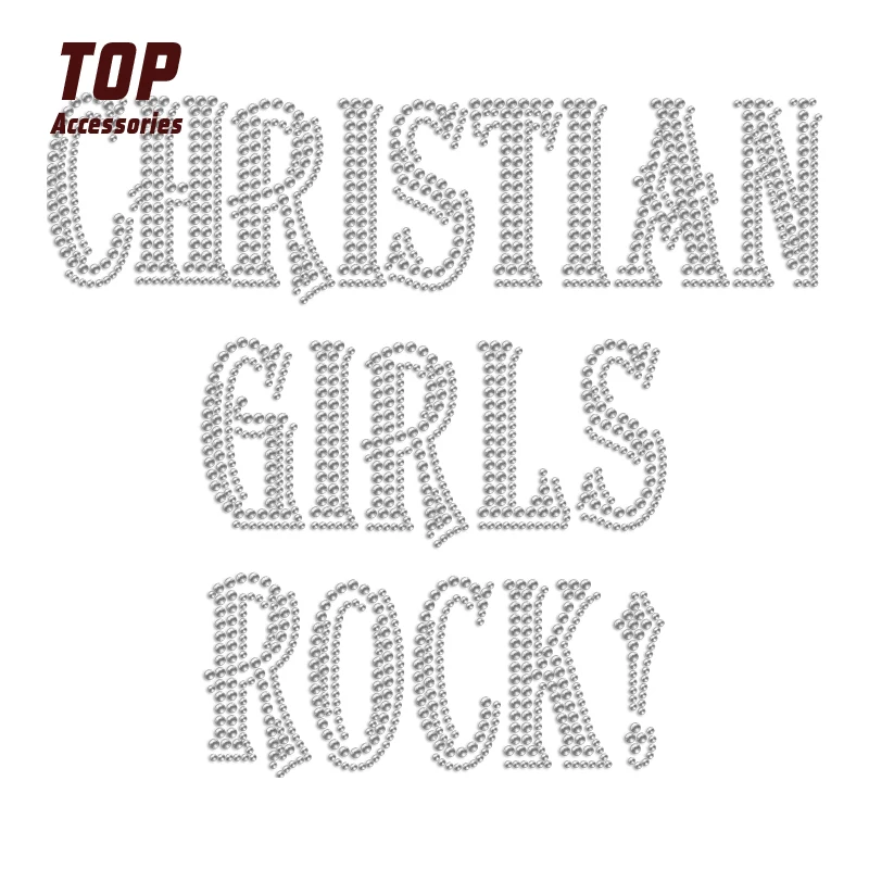 

Most Popular Rhinestone Iron on Letters Girls Rock Design Heat Transfer For T-Shirt