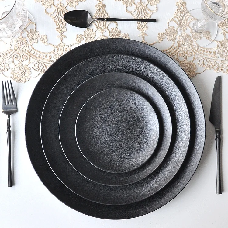 

Black plate set ceramic porcelain dinner sets for restaurant and wedding