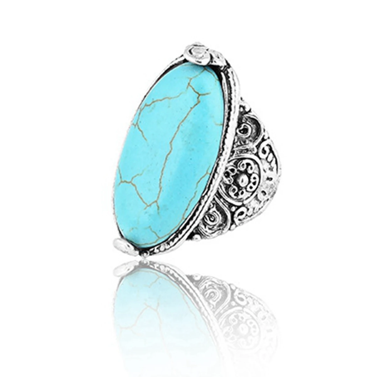 

Women's Fashion Turquoise Ring Silver Alloy Oval Gemstone CAB Knuckle Vintage Bohemian Joint Knot Party Daily Rings